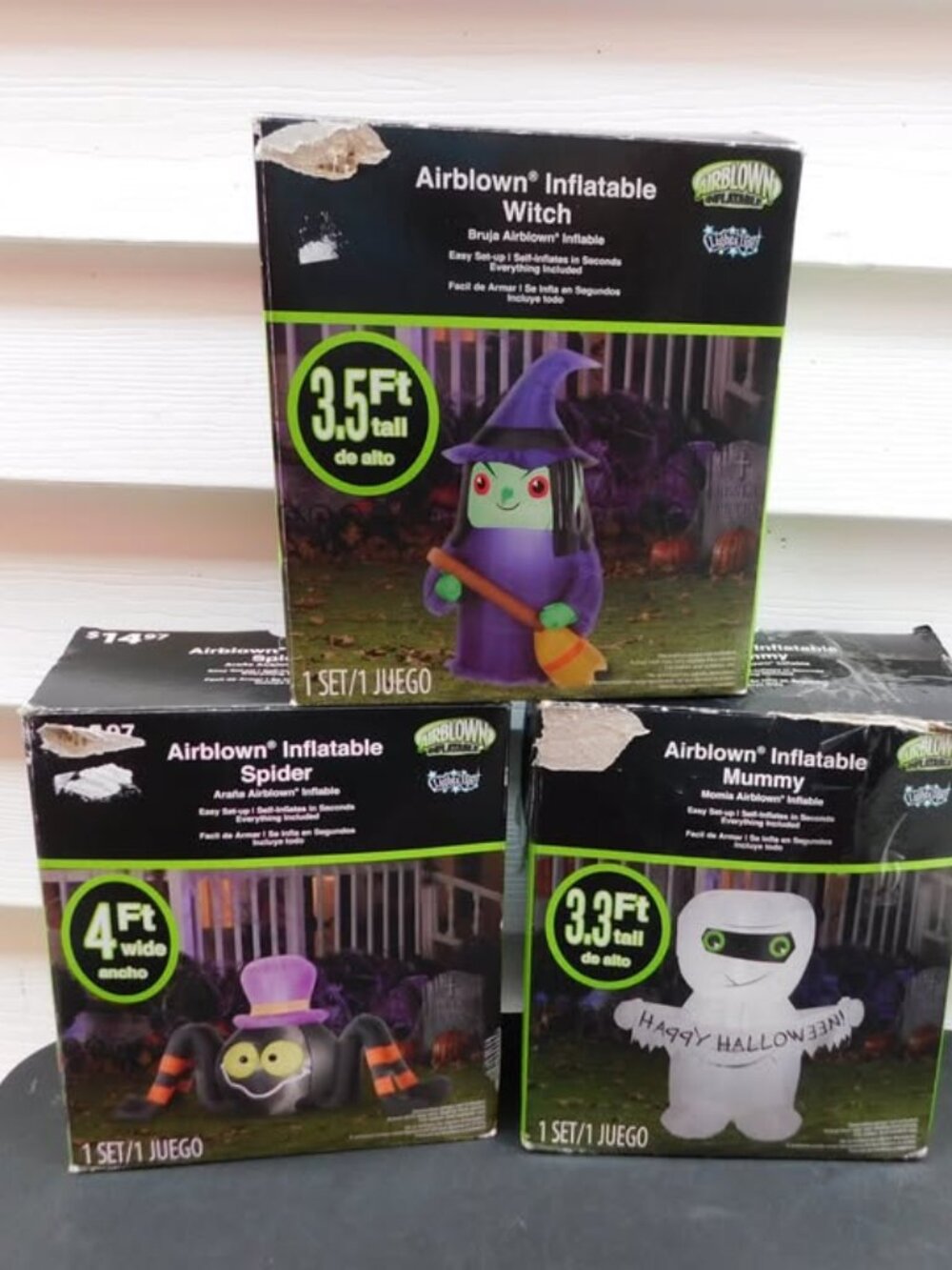 Halloween GEMMY Inflatable Yard Ornaments Ghost Spider & Witch Set